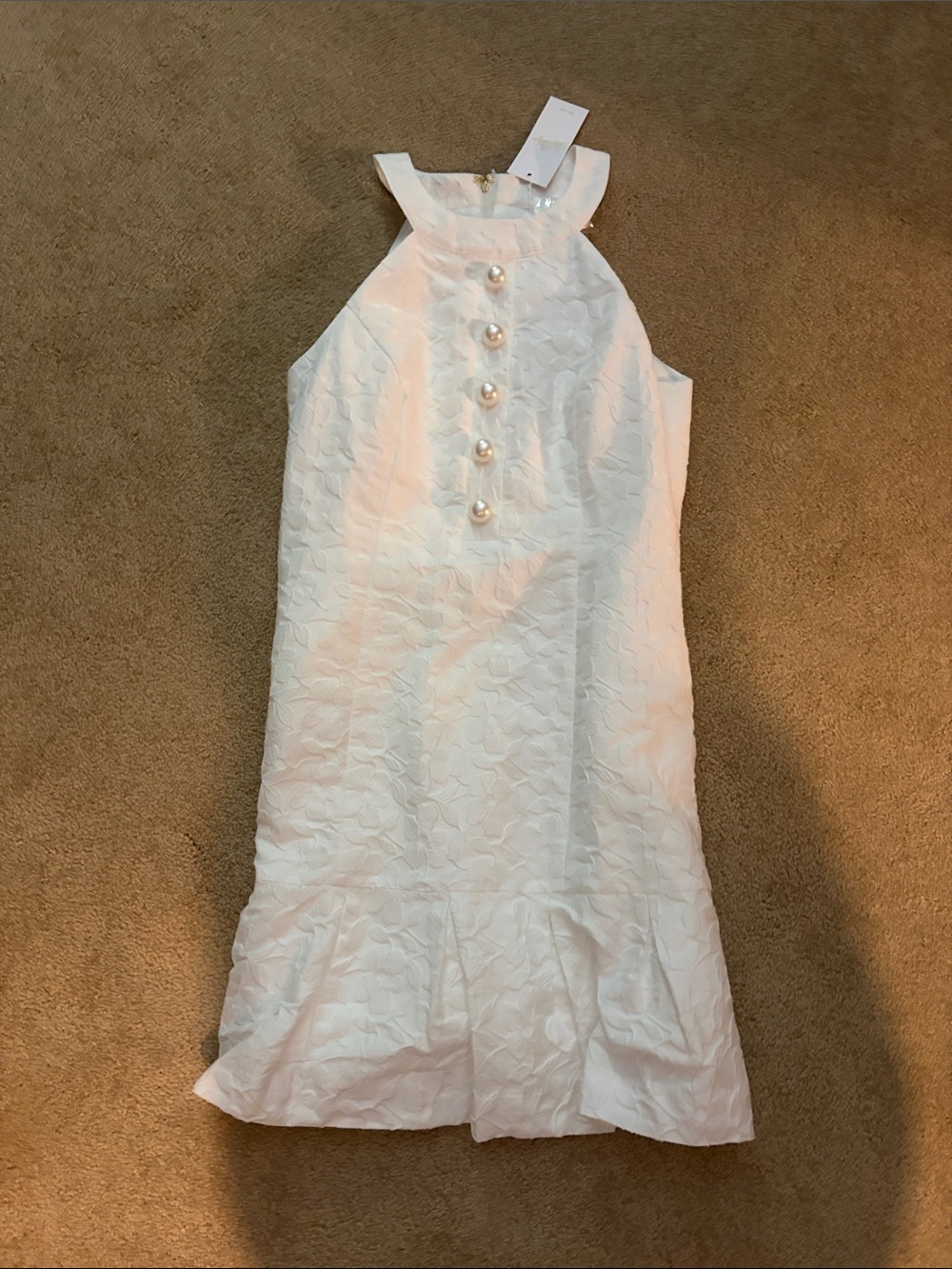Lilly Pulitzer White Textured Halter Dress with Pearl Buttons
